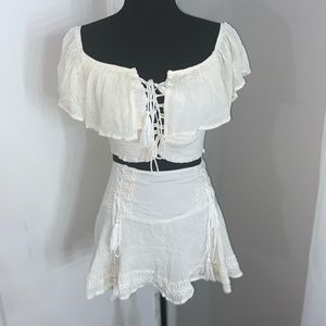 Off Shoulder White/Cream Colored Skirt Set
